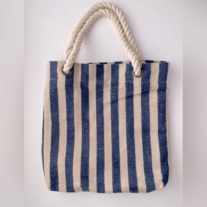 Beach or Pool Tote Bag - Navy and Tan Stripe Handbag